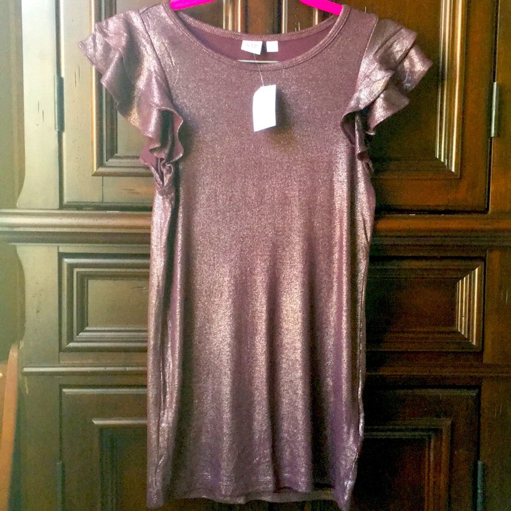 Gap xs new purple sheen ruffle sleeve tank